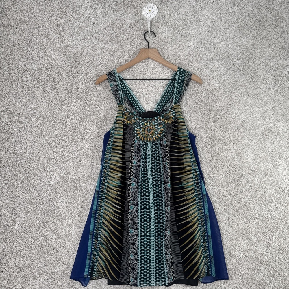 ECI New York Multicolor Sleeveless Top Dress‎ Wood Beads Boho - Size 10